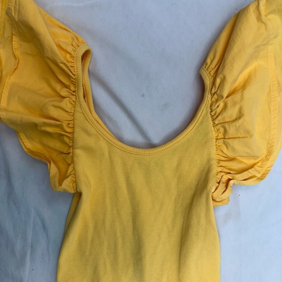 Zara Yellow Ruffled Ribbed Bodysuit S - Picture 2 of 3